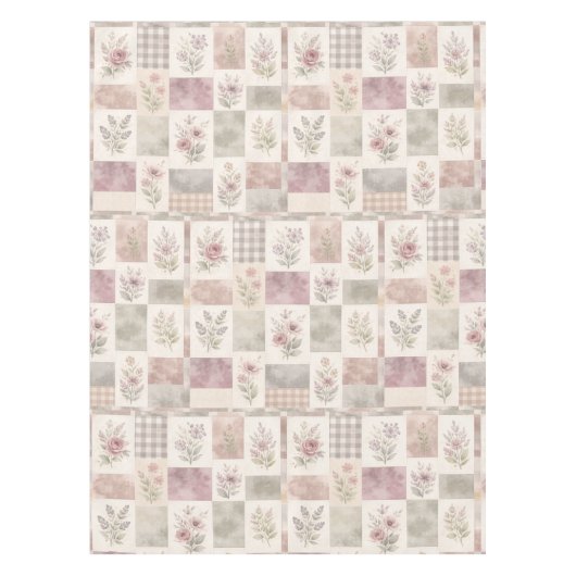 Elegant Boho Purple Quilt Floral Patchwork Pattern テーブルクロス (正面)