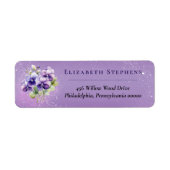 Elegant Boho Purple Violets Floral Return Address ラベル (正面)