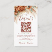 Elegant  Boho QR Code Photo Wedding Details Card エンクロージャーカード (正面)