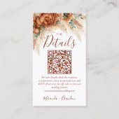 Elegant  Boho QR Code Photo Wedding Details Card エンクロージャーカード (正面)