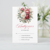Elegant Boho Red Blush Floral Wedding RSVP Card (スタンド正面)