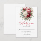 Elegant Boho Red Blush Floral Wedding RSVP Card (正面/裏面)