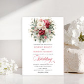 Elegant Boho Red White Greenery Wedding Invitation 招待状