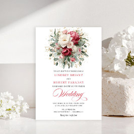 Elegant Boho Red White Greenery Wedding Invitation 招待状
