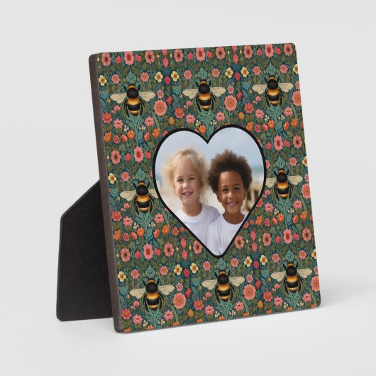 Elegant boho retro bumblebee spring florals  フォトプラーク (正面)