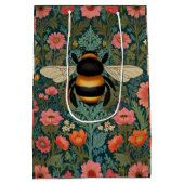 Elegant boho retro bumblebee spring florals ミディアムペーパーバッグ (裏面)