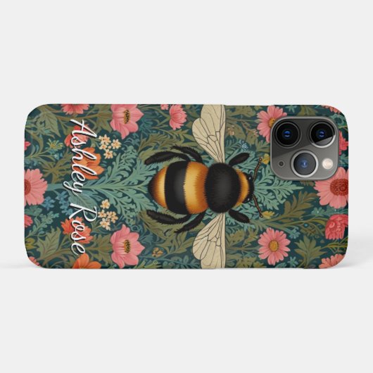 Elegant boho retro bumblebee spring florals  Case-Mate iPhoneケース (裏面(横))