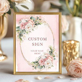 Elegant Boho Rose Gold Floral Custom Sign ポスター