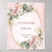 Elegant Boho Rose Gold Floral Custom Sign ポスター (正面)