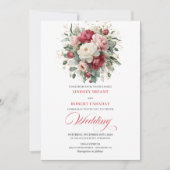 Elegant Boho Ruby Red Blush Greenery Invitation 招待状 (正面)