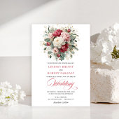 Elegant Boho Ruby Red Blush Greenery Invitation 招待状