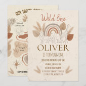 Elegant Boho Safari Wild One 1st Birthday 招待状 (正面/裏面)