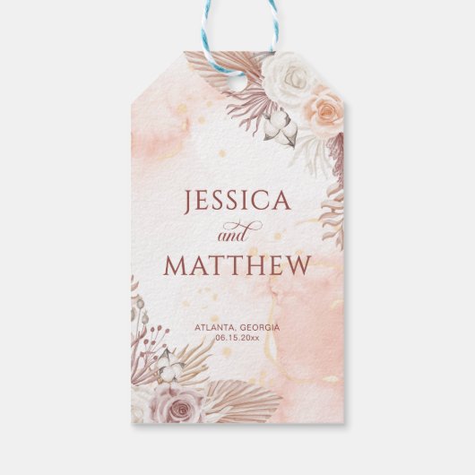 Elegant Boho Style Pink Rose Floral Welcome  ギフトタグ (裏面)