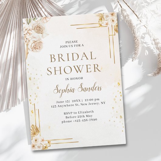 Elegant Boho Style with Beige & Yellow Flowers 招待状