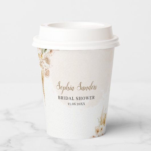 Elegant Boho Style with Beige & Yellow Flowers 紙コップ (裏面)