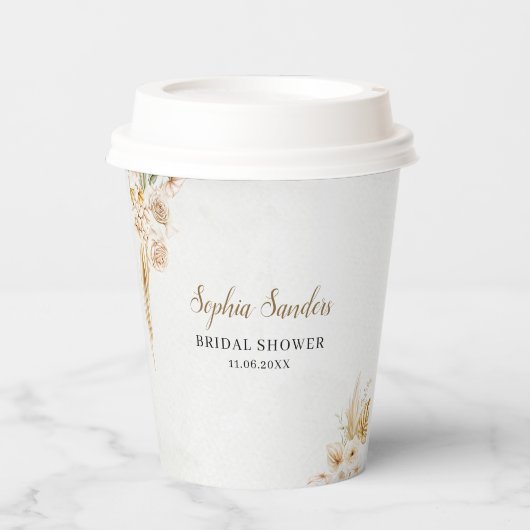 Elegant Boho Style with Beige & Yellow Flowers 紙コップ (正面)