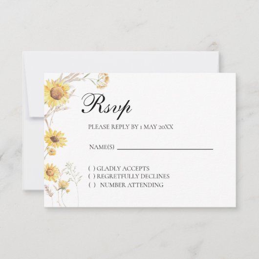 Elegant Boho Sunflower Botanical RSVP card (正面)