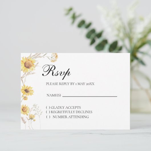 Elegant Boho Sunflower Botanical RSVP card (スタンド正面)