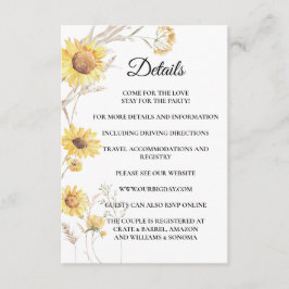 Elegant Boho Sunflower Enclosure Card Details エンクロージャーカード