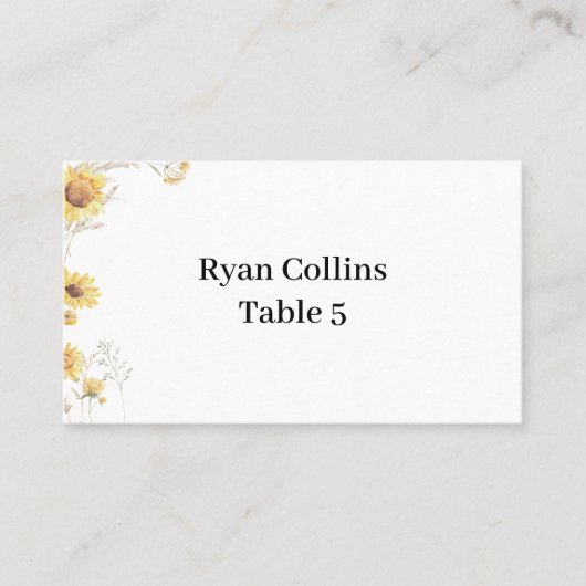 Elegant Boho Sunflower Place Cards プレイスカード (正面)