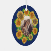    Elegant Boho Sunflower Rustic Navy Blue Wedding メタルオーナメント (正面右)
