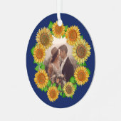    Elegant Boho Sunflower Rustic Navy Blue Wedding メタルオーナメント (正面左)