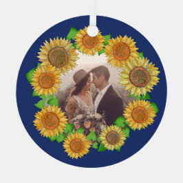    Elegant Boho Sunflower Rustic Navy Blue Wedding メタルオーナメント