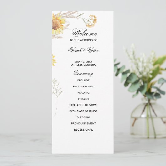Elegant Boho Sunflowers double side program card  プログラム (スタンド正面)