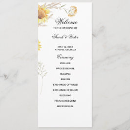 Elegant Boho Sunflowers double side program card  プログラム