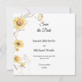 Elegant Boho sunflowers Save the Date Invite セーブザデート