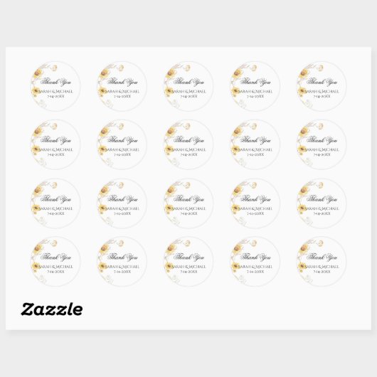 Elegant Boho Sunflowers Wedding Stickers ラウンドシール (シート)