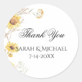 Elegant Boho Sunflowers Wedding Stickers ラウンドシール (正面)