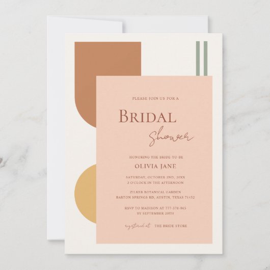 Elegant Boho Terracotta Arches Retro Bridal Shower 招待状 (正面)