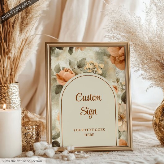 Elegant Boho Terracotta Ivory Sage Floral Custom ポスター