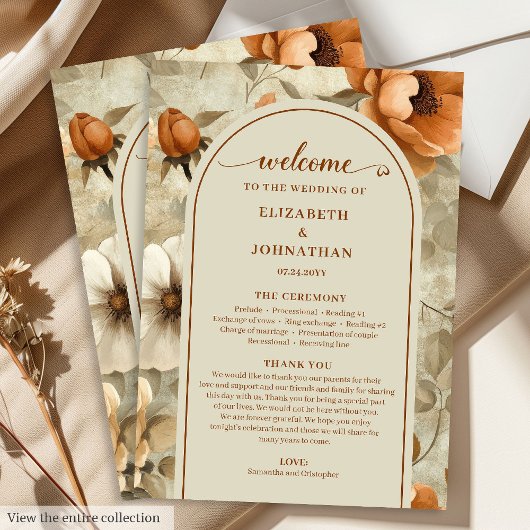 Elegant Boho Terracotta Ivory Sage Floral Wedding プログラム