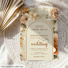 Elegant Boho Terracotta Ivory Sage Floral Wedding  招待状