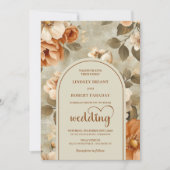 Elegant Boho Terracotta Ivory Sage Floral Wedding  招待状 (正面)