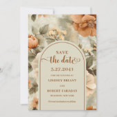Elegant Boho Terracotta Sage Floral Save The Date 招待状 (正面)