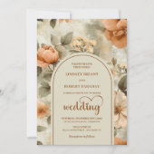 Elegant Boho Terracotta Sage Floral Wedding Invite 招待状 (正面)
