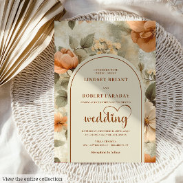 Elegant Boho Terracotta Sage Floral Wedding Invite 招待状