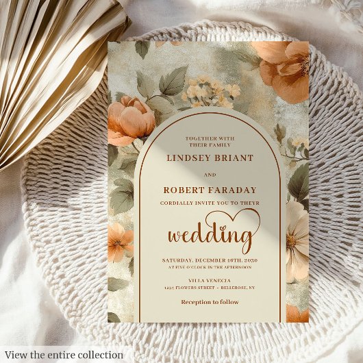 Elegant Boho Terracotta Sage Floral Wedding Invite 招待状