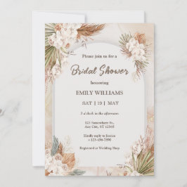 Elegant Boho Tropical Pampas Grass Bridal Shower 招待状