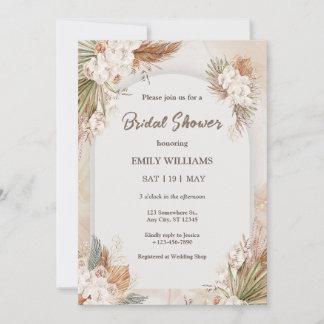 Elegant Boho Tropical Pampas Grass Bridal Shower 招待状