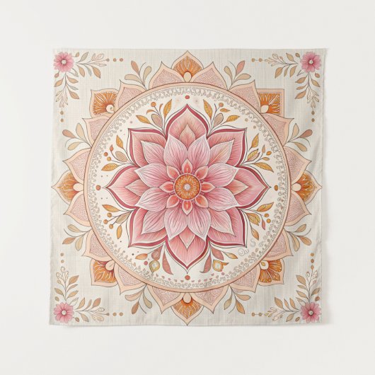 Elegant Boho Wall Tapestry 57in Square Design タペストリー (正面)