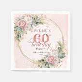Elegant Boho Watercolor Floral 60 Birthday Napkins スタンダードカクテルナプキン (正面)