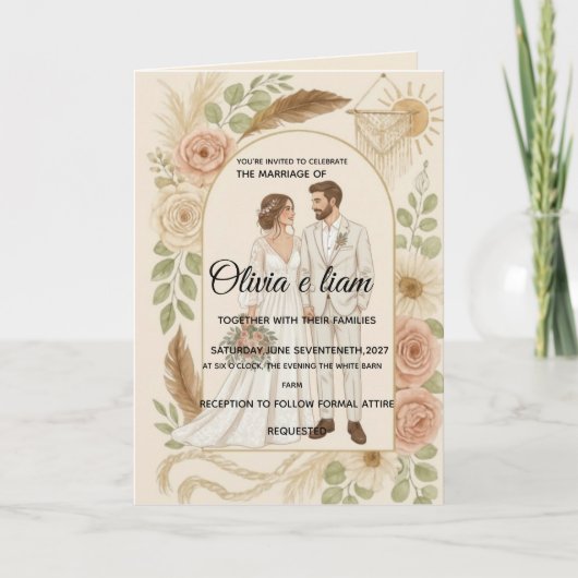 Elegant Boho Wedding Stationery Suite - Olivia & L カード (正面)