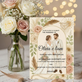 Elegant Boho Wedding Stationery Suite - Olivia & L カード