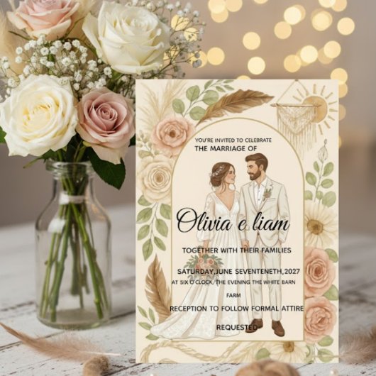 Elegant Boho Wedding Stationery Suite - Olivia & L カード
