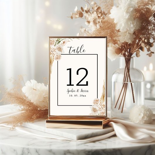 Elegant Boho Wedding with Beige & Yellow Flowers テーブルナンバー