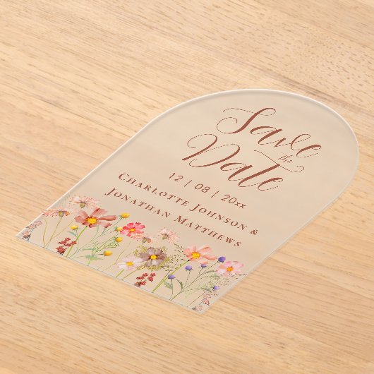 Elegant Boho Wildflower Meadow Wedding アクリル招待状 (レイダウン)